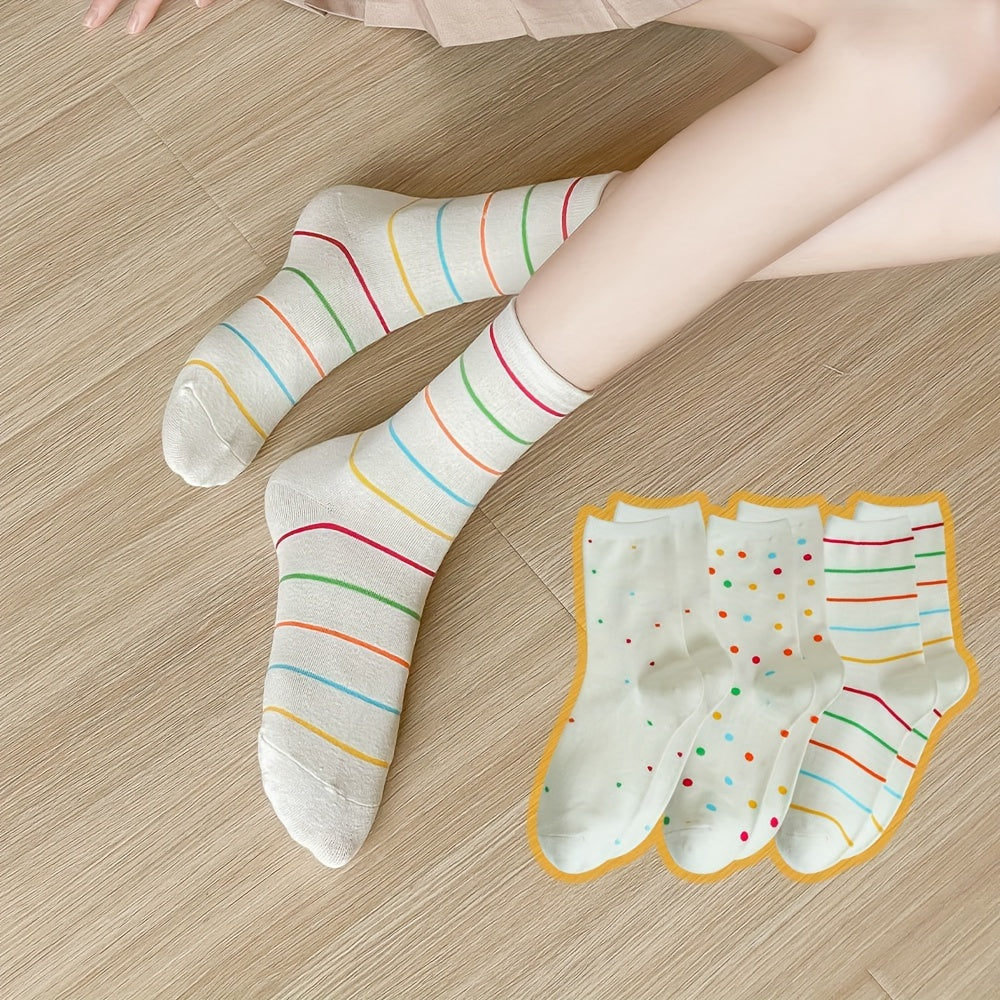 3 Pairs Polka Dot & Stripe Print Socks Women's Stockings