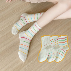 3 Pairs Polka Dot & Stripe Print Socks Women's Stockings