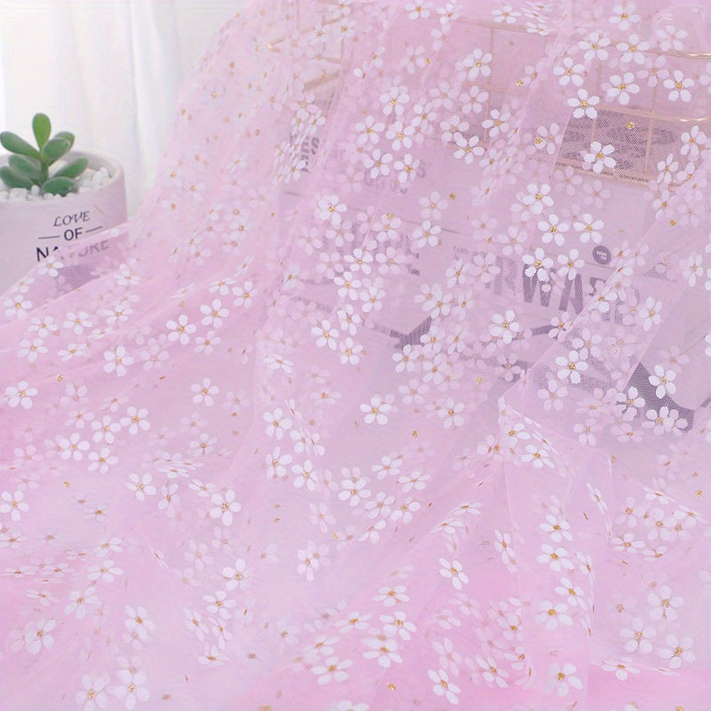 Soft Flowers Print Tulle Mesh Fabric Red Pink Daisy Ribbon 150x91cm