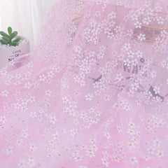 Soft Flowers Print Tulle Mesh Fabric Red Pink Daisy Ribbon 150x91cm