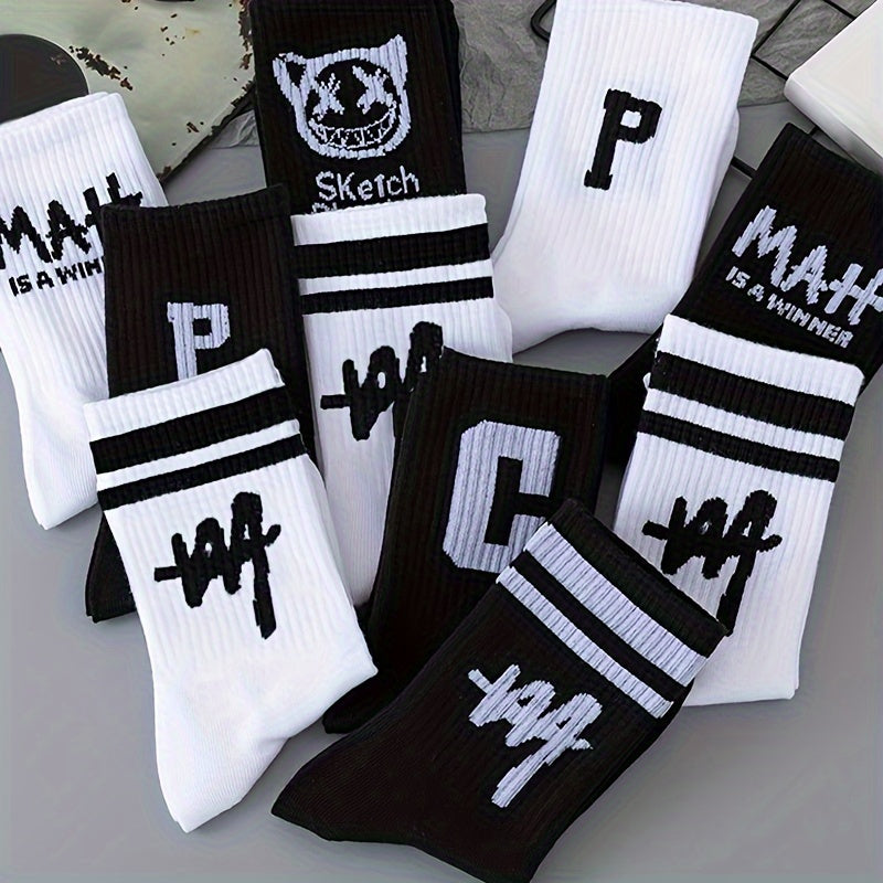 10 Pairs Letter Print Women's Mid Tube Stockings
