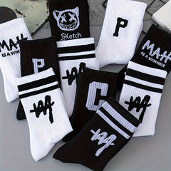 10 Pairs Letter Print Women's Mid Tube Stockings
