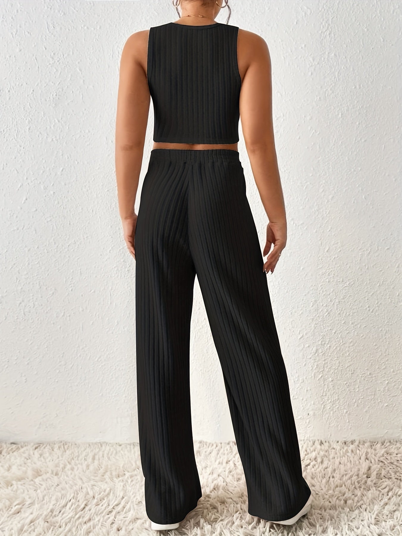 Women's Plus Ribbed Crop Tank & Wide Leg Pants Set
