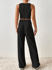 Women's Plus Ribbed Crop Tank & Wide Leg Pants Set