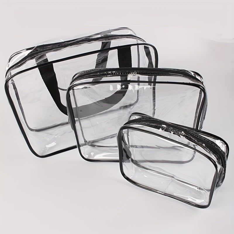 3 Pack Large Clear Cosmetic Bags with Handle Plastic Toiletry Pouches
