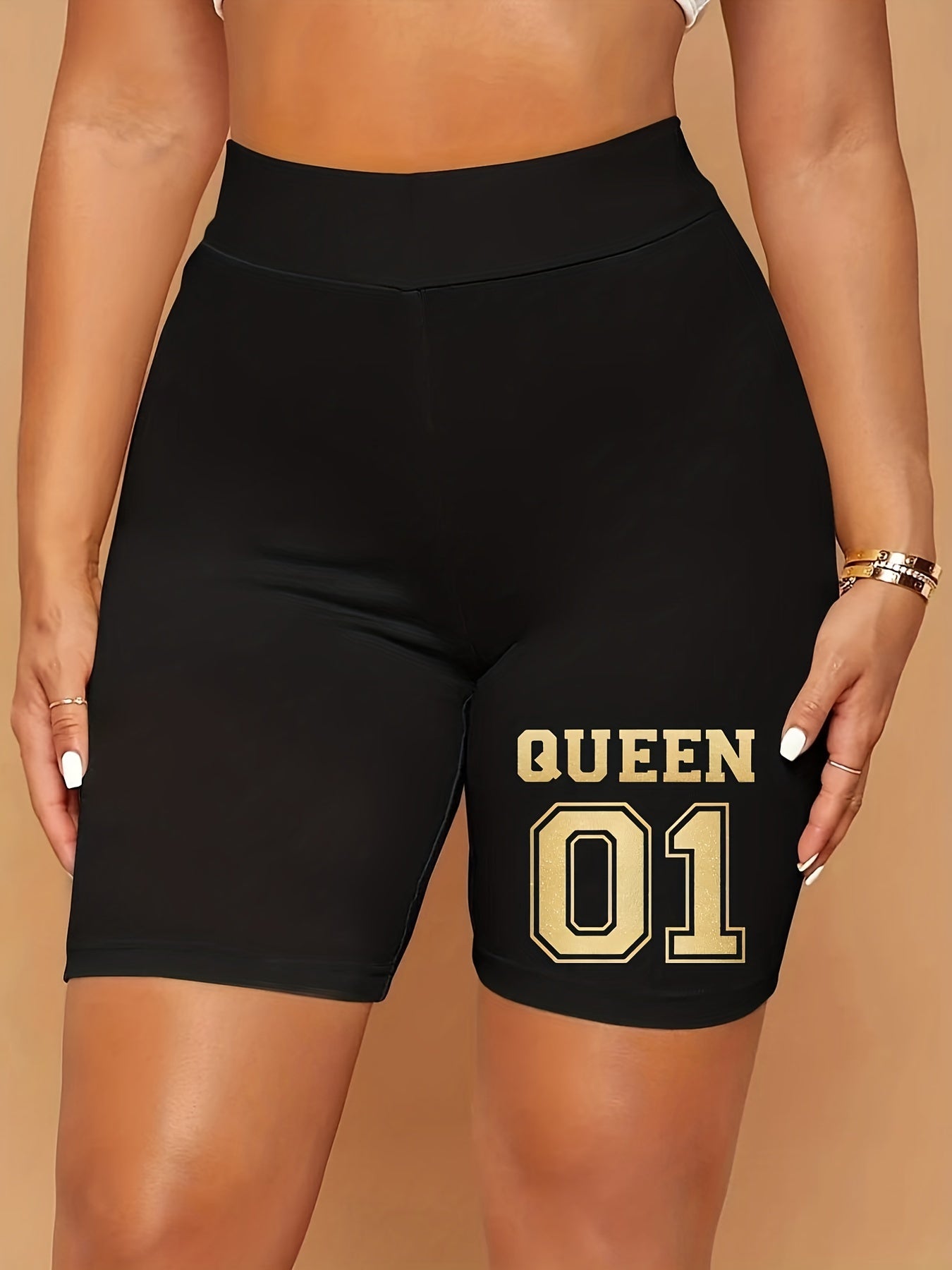 Women's Plus Dripping Letter Print High Rise Biker Shorts
