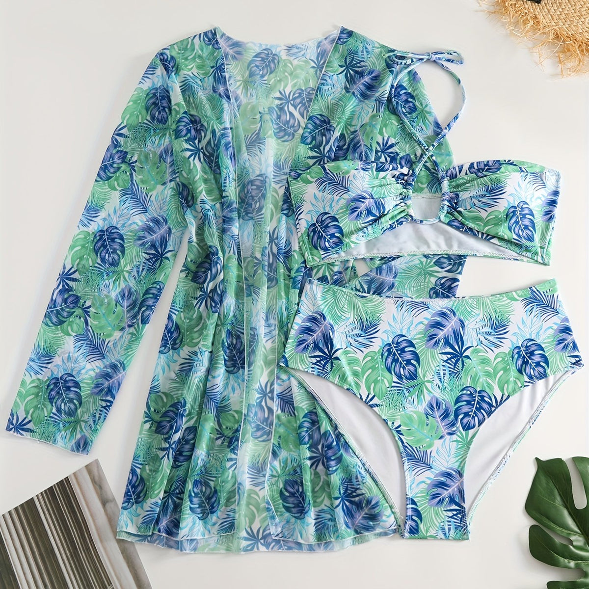  Tropical Print 3 Piece Bikini Set