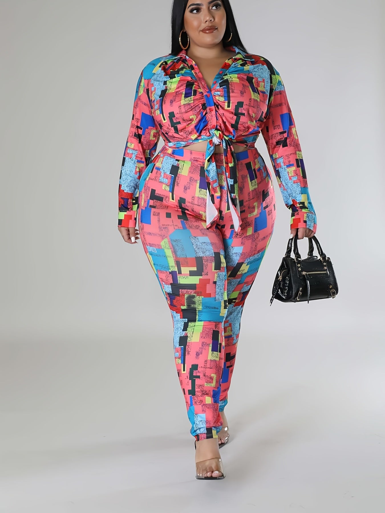  Geometric Print Shirt & Leggings Set