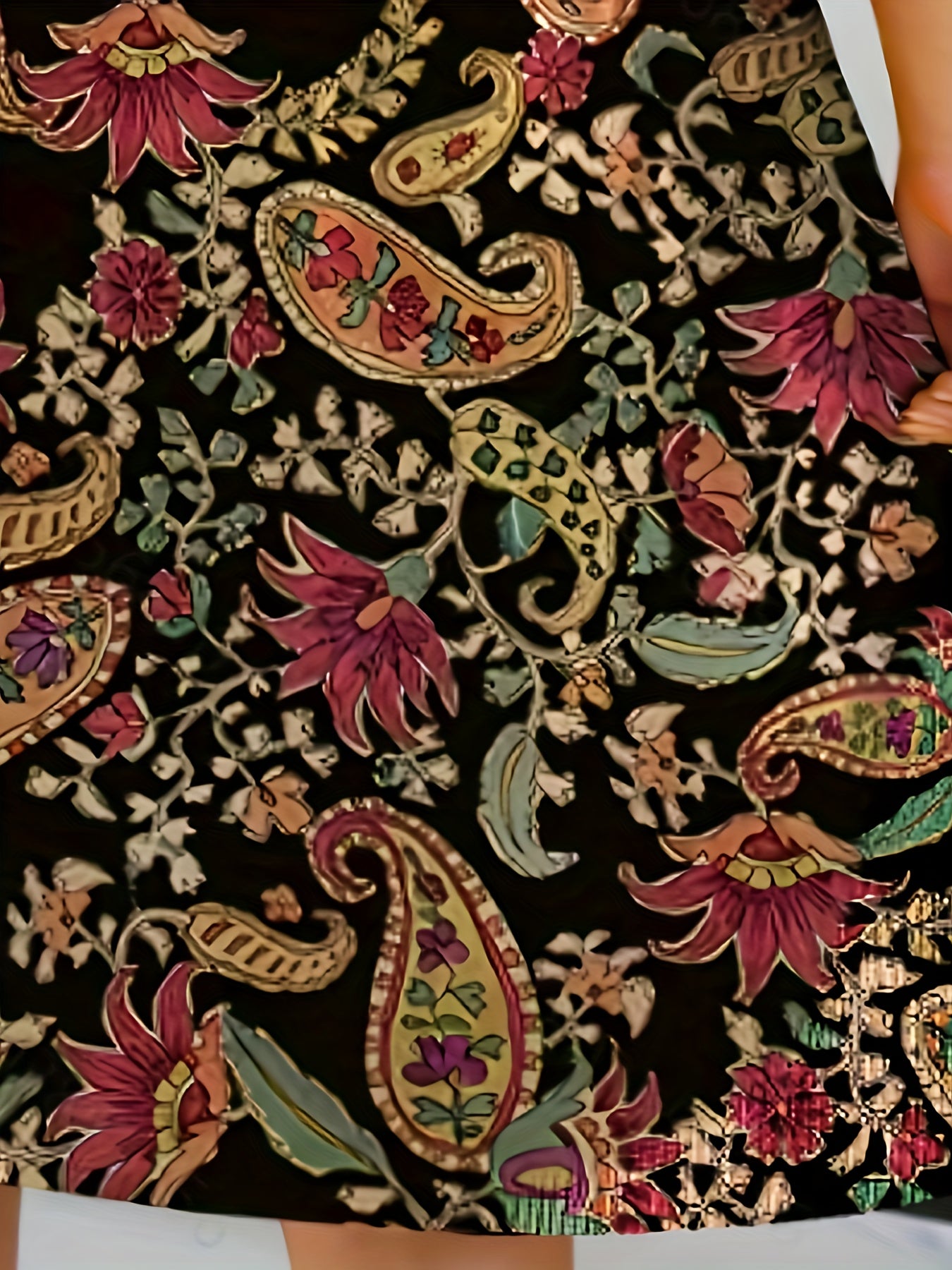  Paisley Floral Print Long Sleeve Boho Dress