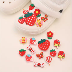 20pcs Cartoon Shoes Buckle Pink Strawberry Bee Shoe Charm DIY Shoe Accessories