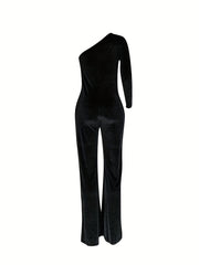 One Shoulder Wide Leg Jumpsuit Long Sleeve