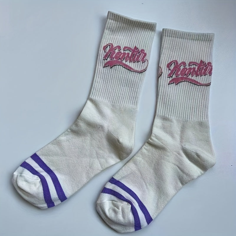 5 Pairs Heart & Letter Print Socks Women's Mid Tube Stockings Hosiery