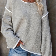  Casual Sweater Women's Plus Solid Long Sleeve Round Neck