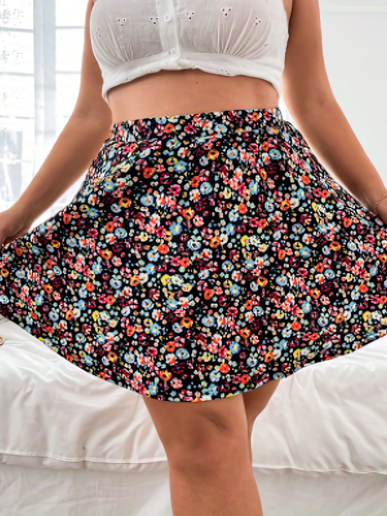  Ditsy Floral Print High Rise A line Mini Skirt