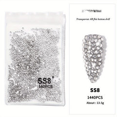 1440Pcs Rhinestones Nail Art Round Crystals Strass Glass Nail Charms