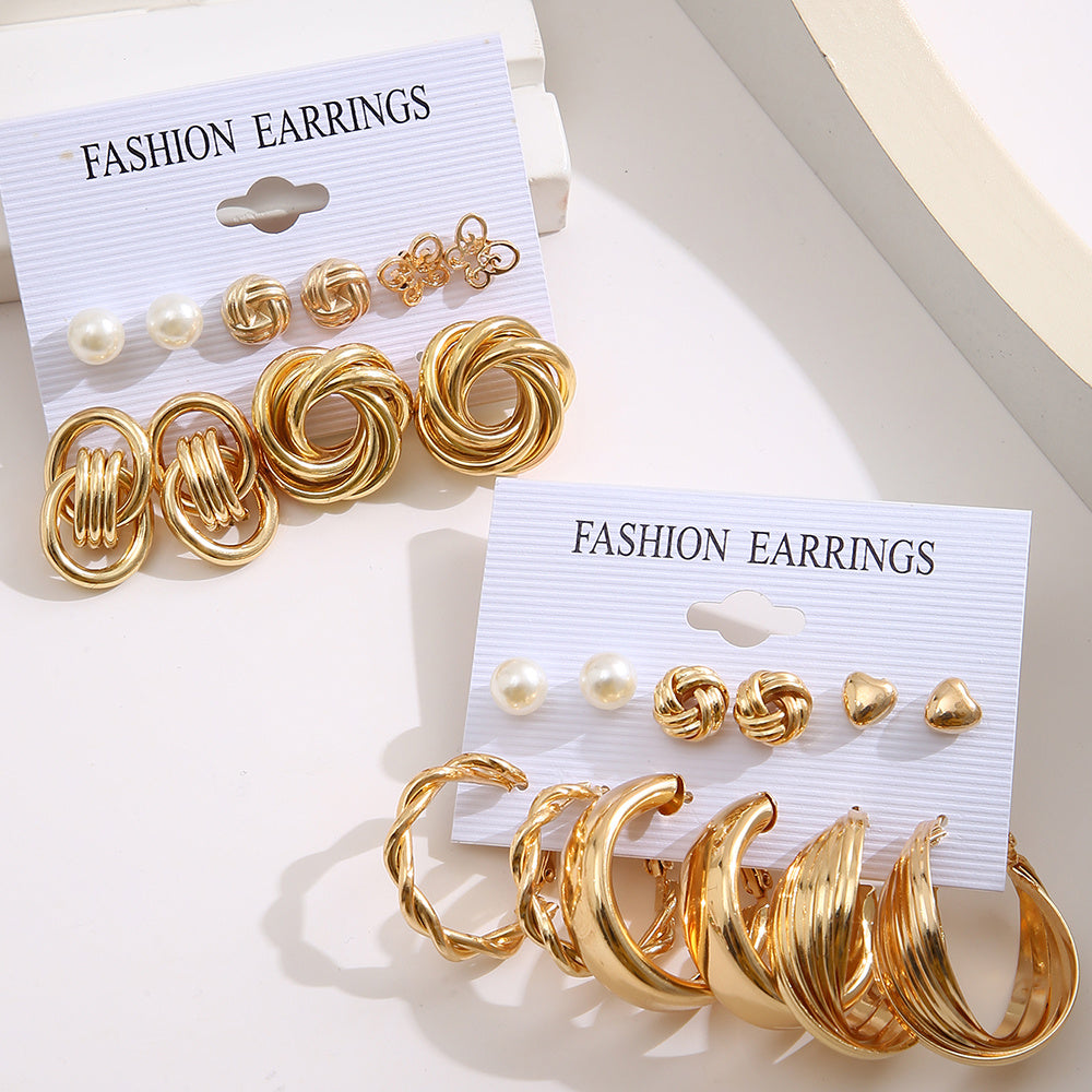 11 Pairs Golden Earrings Kit for Women & Girls - Zinc Alloy Ear Jewelry