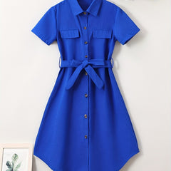 Girls' Short Sleeve Tunic Dress Party School Clothes