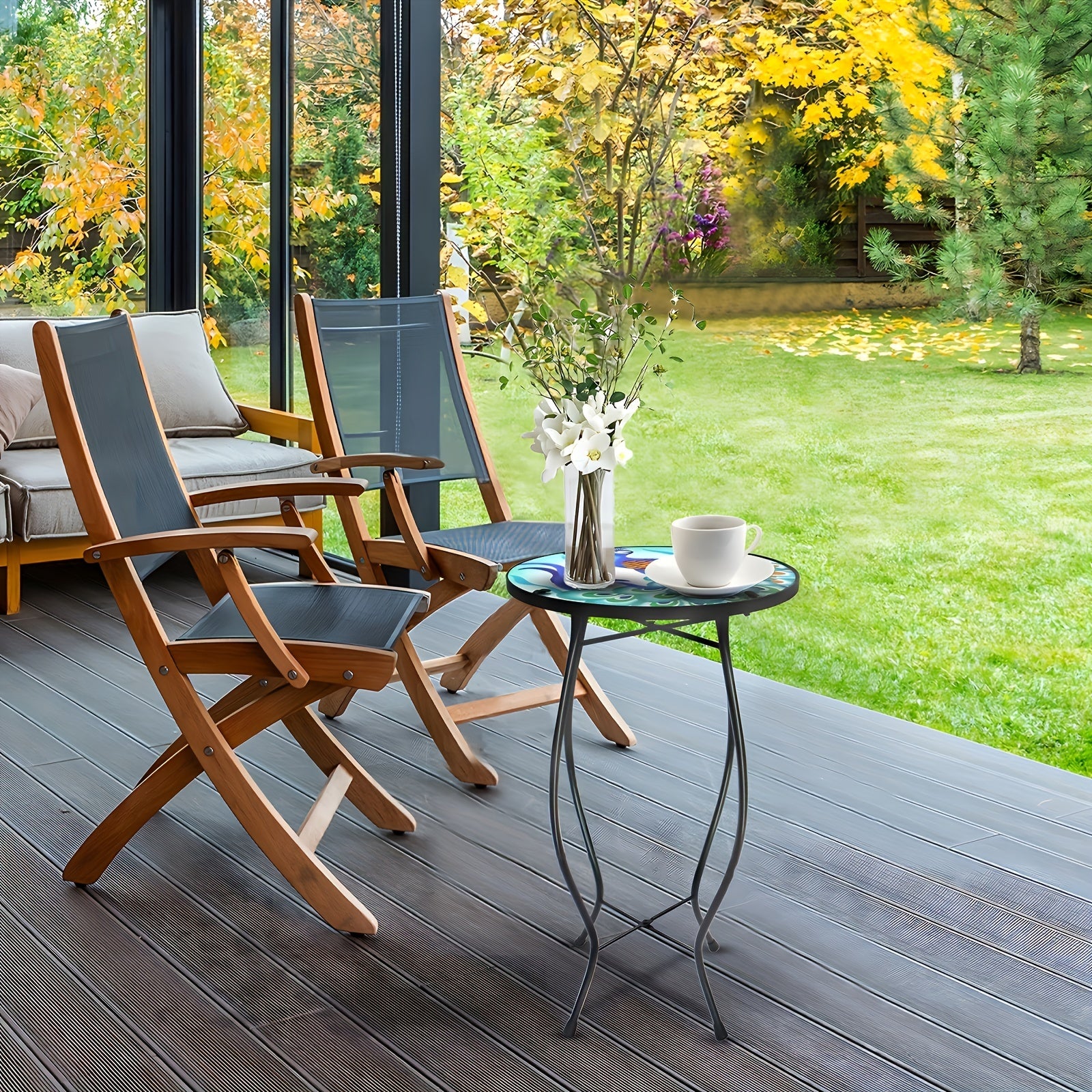 Metal Glass Small Round Table Living Room Side Table