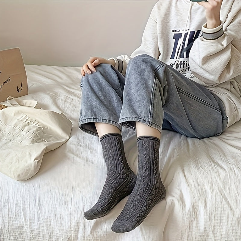 4 Pairs College Style Striped Textured Socks Women's Stockings
