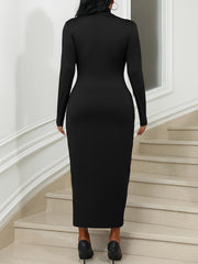  Solid Long Sleeve Turtle Neck Maxi Dress