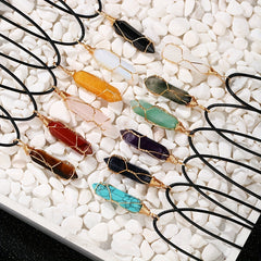 12 Colors Hexagon Pendant Necklace Crystal Lucky Stone Graduation Gift