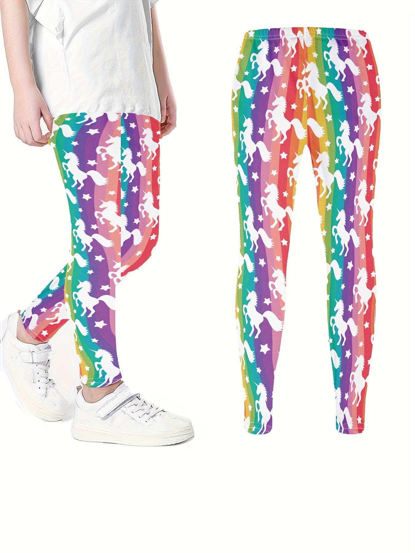 Girls Cartoon Unicorn Print Stretch Soft Leggings Elastic Waist Pants