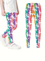 Girls Cartoon Unicorn Print Stretch Soft Leggings Elastic Waist Pants