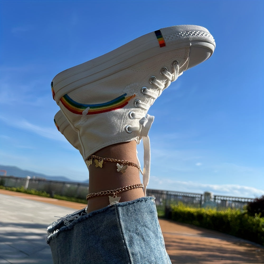 Women's Rainbow Pattern Canvas Mid Top Sneakers