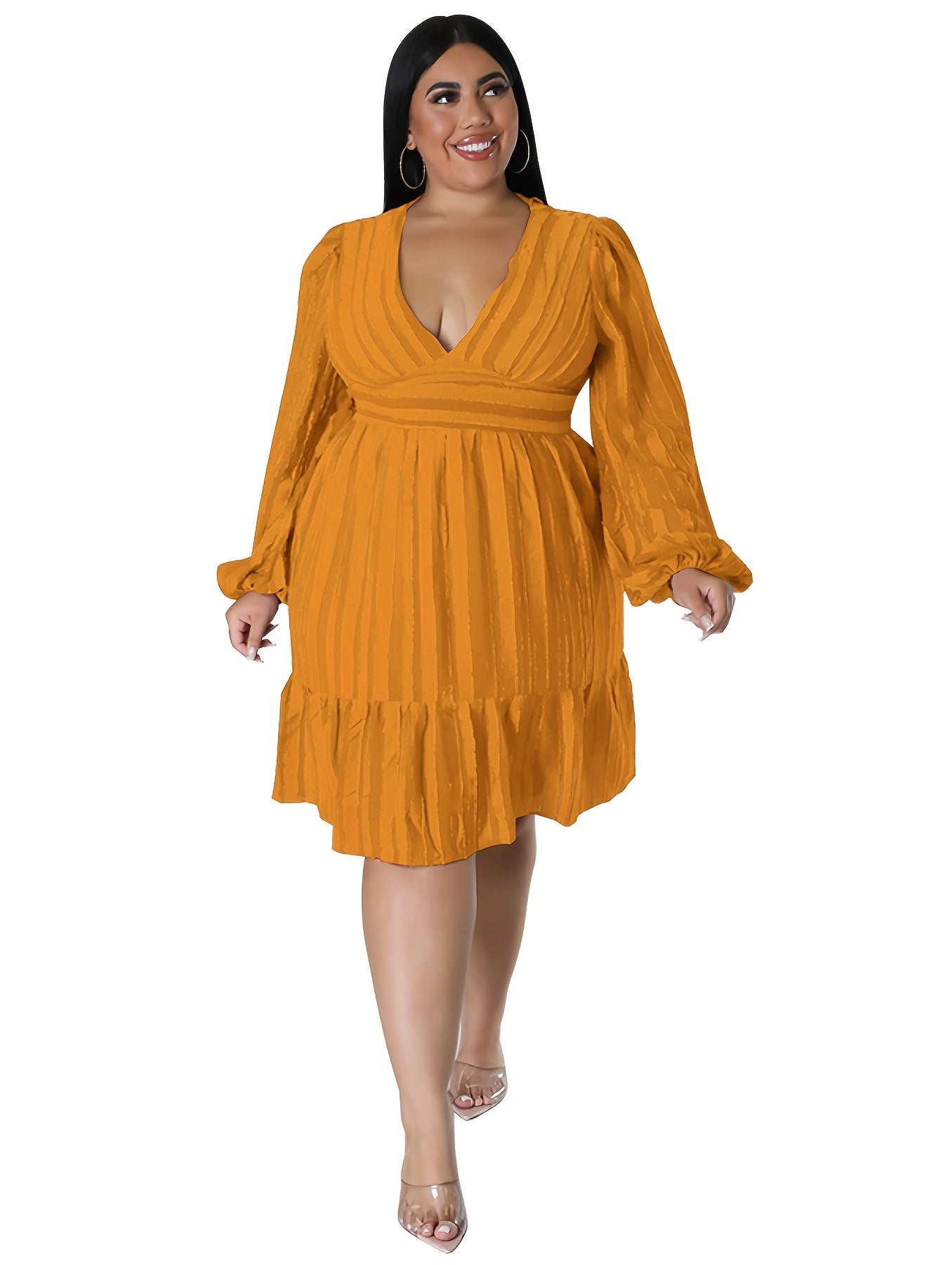  Strip Print Midi Dress Women's Plus Pleated Dress