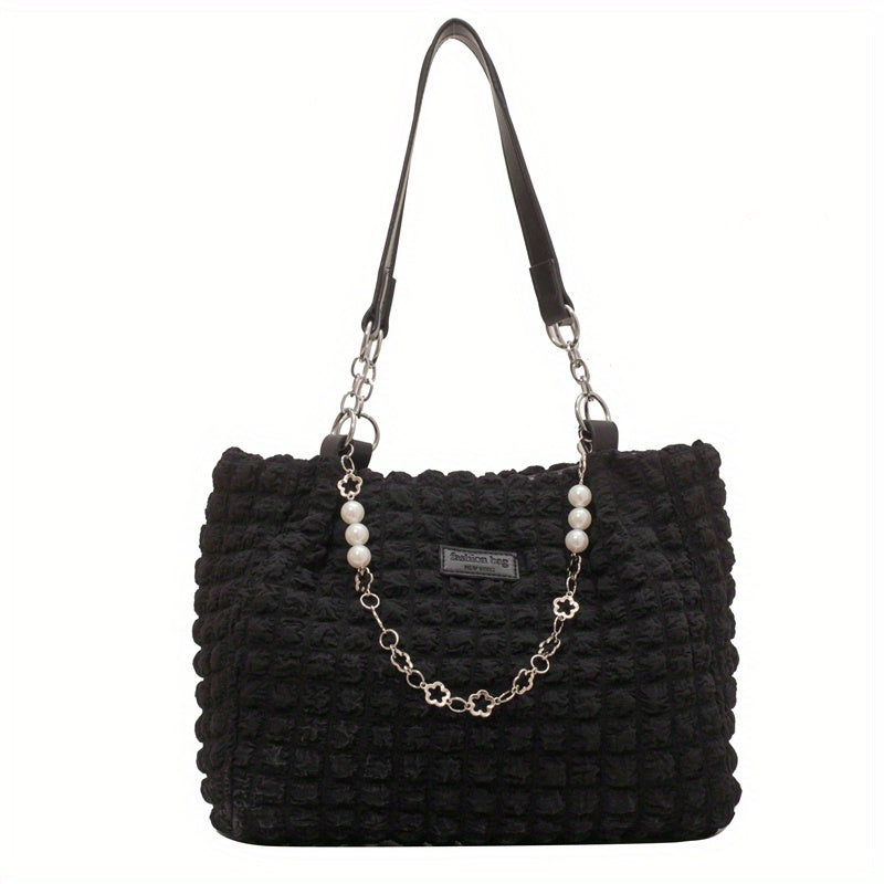 Pleated Bubbles Pearl Tote Bag Nylon Lightweight Shoulder Bag