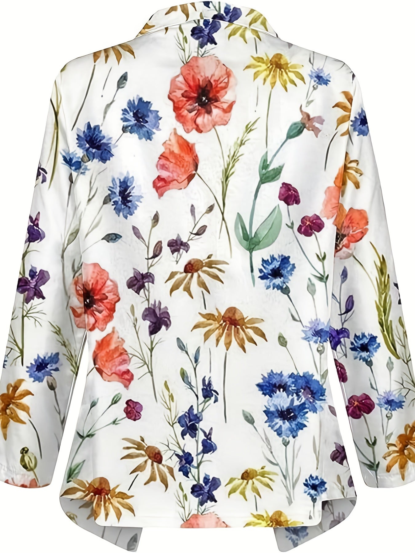  Floral Print Long Sleeve Lapel Collar Blazer