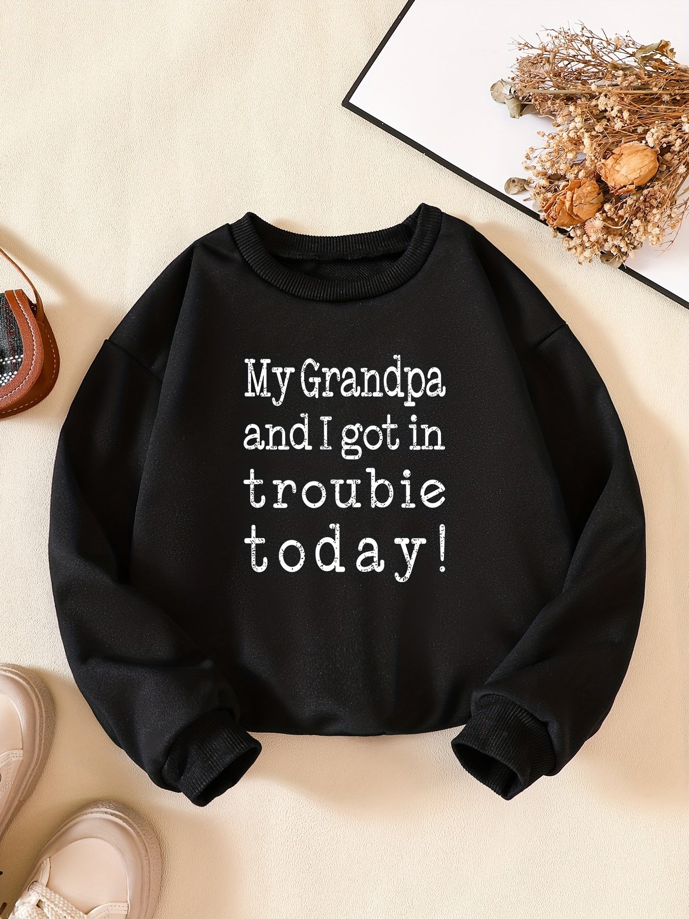 Girls Letter Print Sweatshirt Round Neck Long Sleeve Casual Pullover