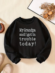 Girls Letter Print Sweatshirt Round Neck Long Sleeve Casual Pullover