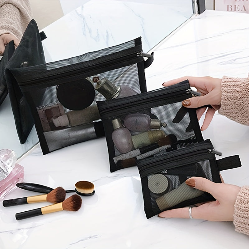 Mesh Zipper Cosmetics Bag Travel Toiletry Storage Bag