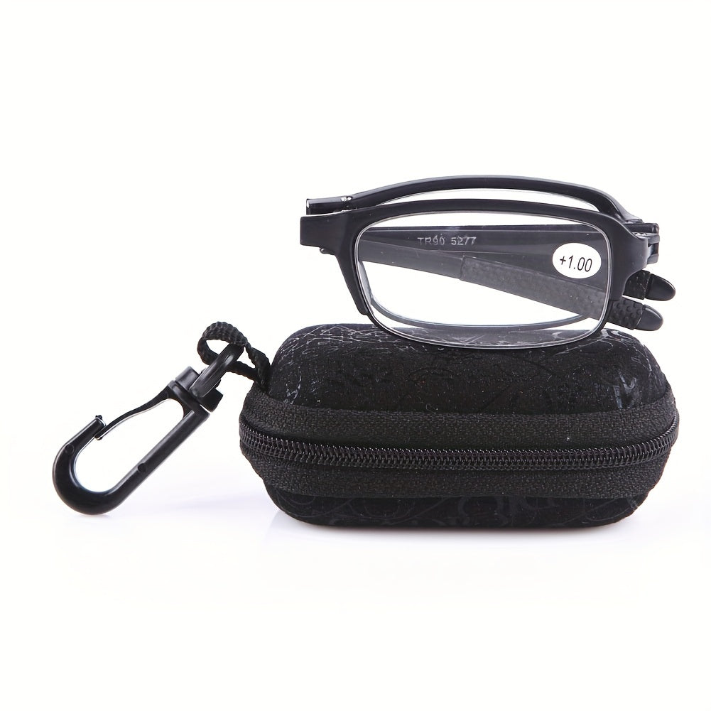 SOOLALA 3 Pairs TR90 Folding Reading Glasses w/ Hook Clip Holder Zipper Case