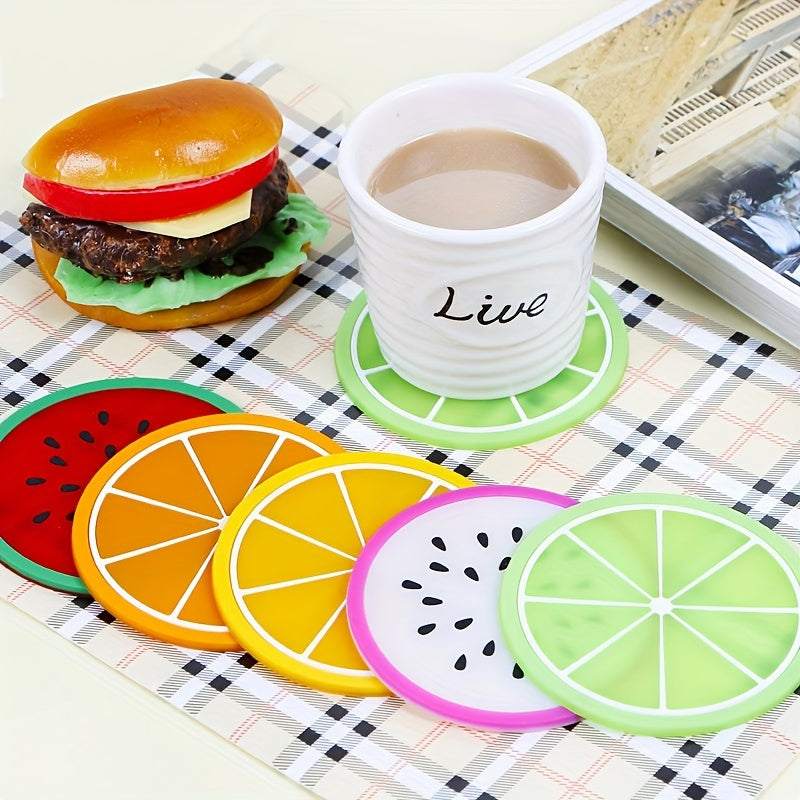 7PCS Fruit Coaster Non Slip Car Coaster Heat Insulation Silicone Drink Cup Mat