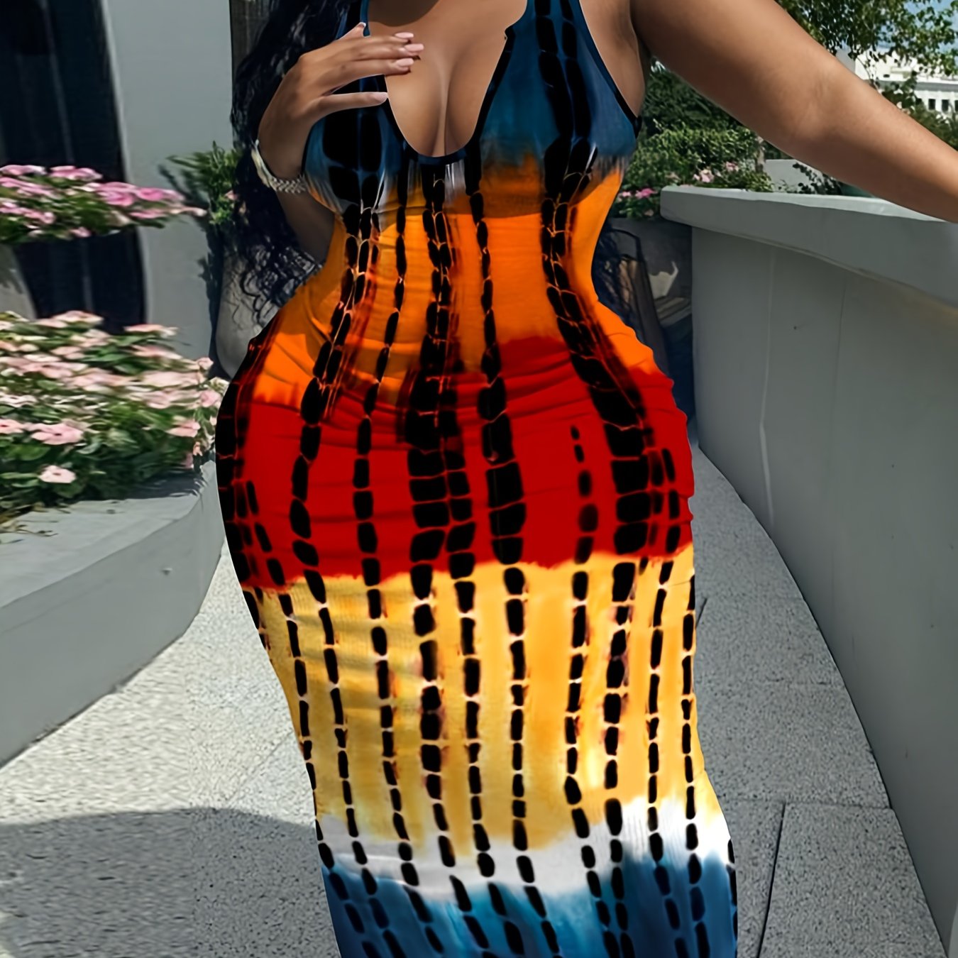  Tie Dye Bodycon Maxi Tank Dress
