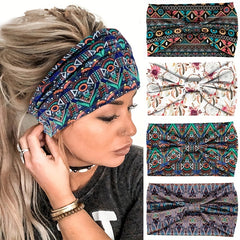Boho Style Printed Elastic Knotted Headband Wide Brim Hairband