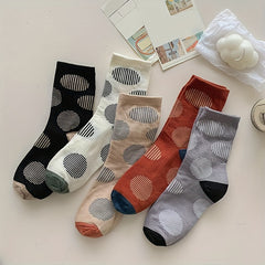 5 Pairs Geometric Pattern Women's Mid Tube Socks