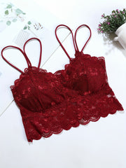 Lace Wireless Cami Bra Double Straps Comfort Padded Crop Top