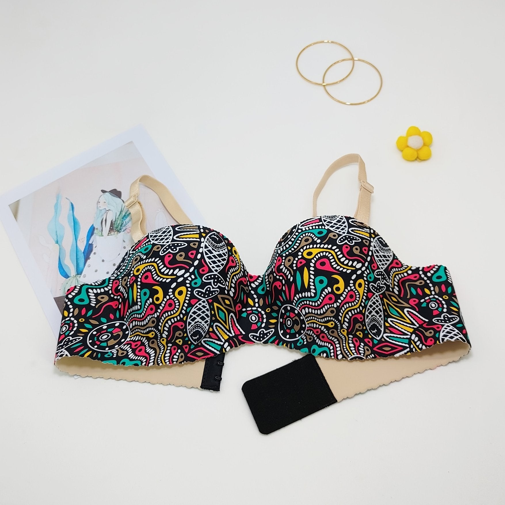 Abstract Print Push Up Bra Seamless Bralette Women's Lingerie & Underwear