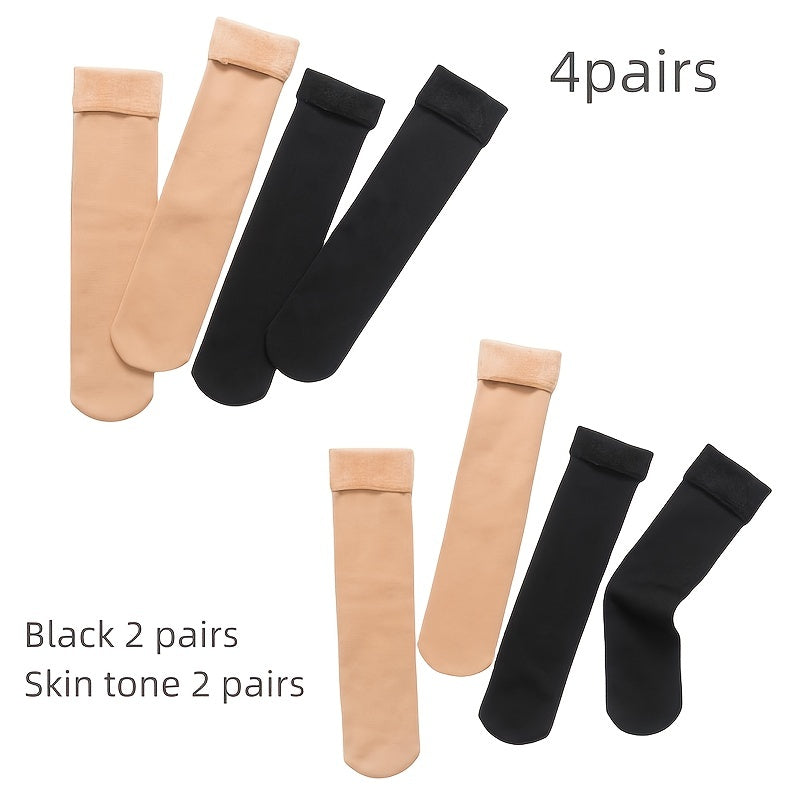 4 Pairs Plush Lined Socks Comfy Warm Mid Tube Women's Stockings Hosiery