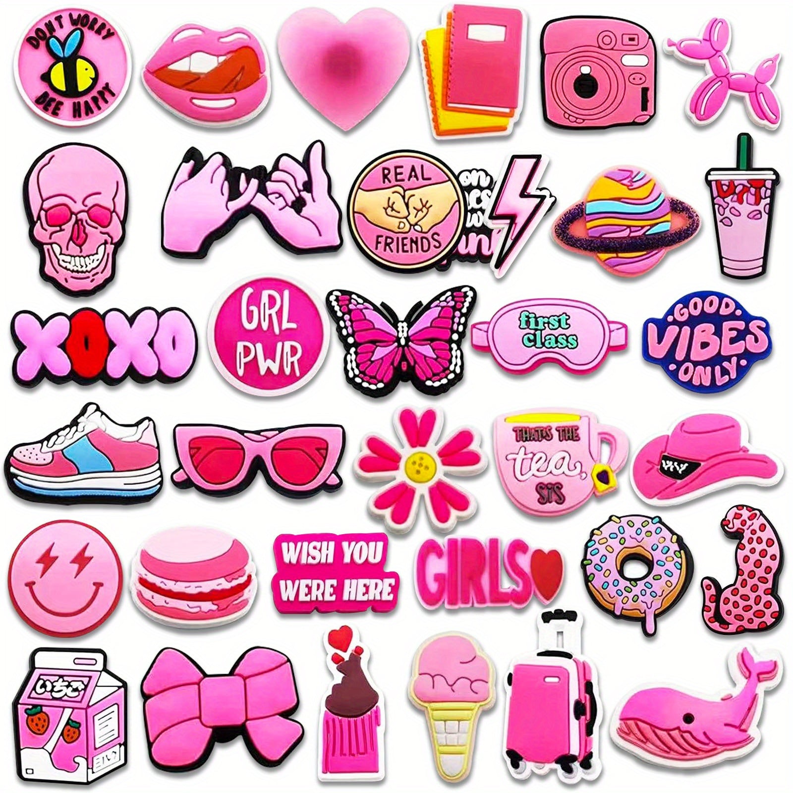 35pcs Pink Shoe Charms For Jibbitz Bubble Slides Sandals Kids Girls Boys