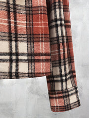  Plaid Print Long Sleeve Button Up Lapel Collar Shirt Top