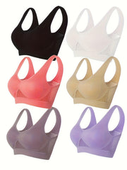 6 Pack Women's Plus Size Ruched Sports Bra Set Solid Wireless Comfort Gym