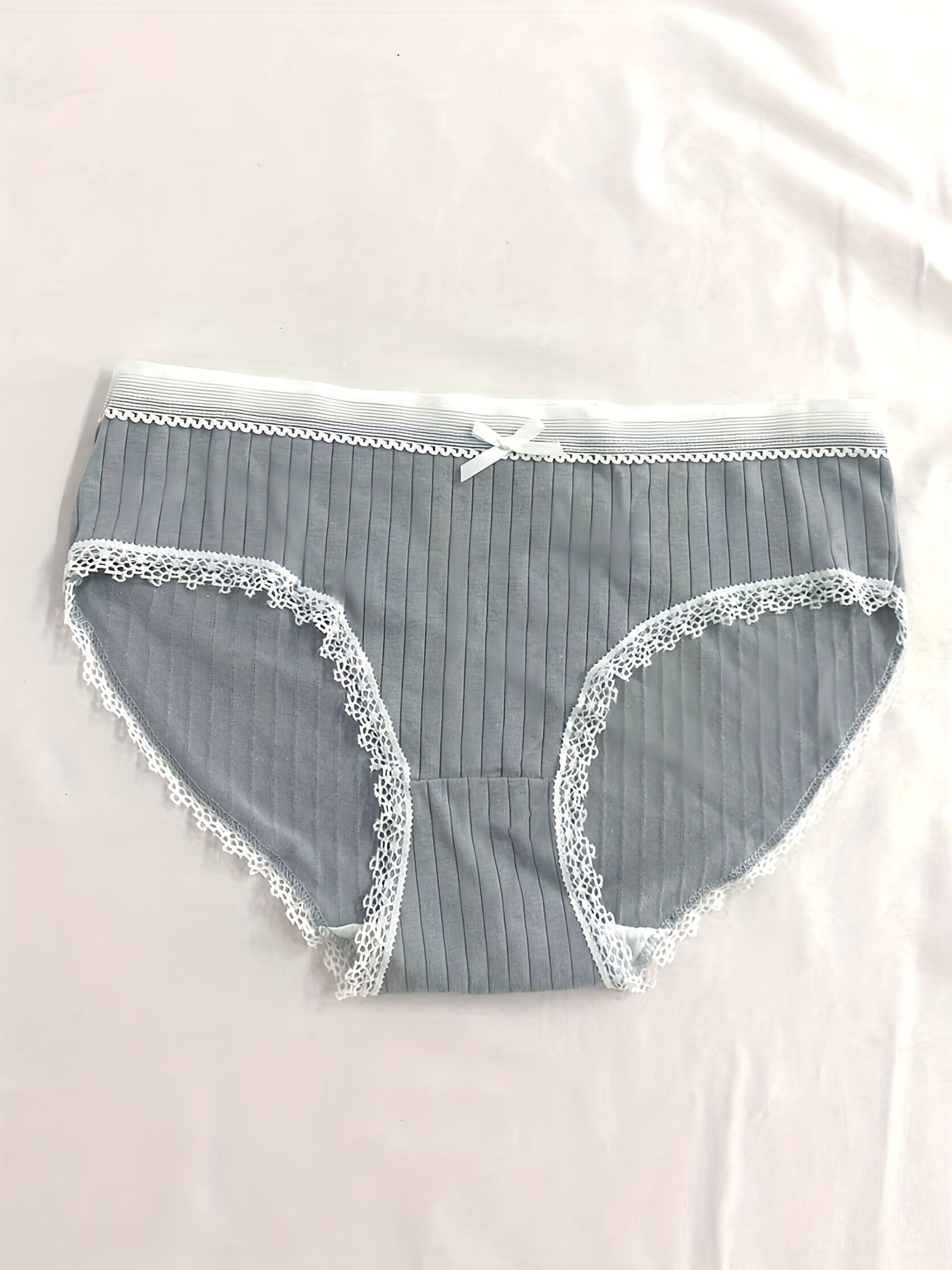 3pcs Ribbed Bow Tie Briefs Soft & Comfy Stretchy Panties Women's Lingerie