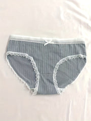 3pcs Ribbed Bow Tie Briefs Soft & Comfy Stretchy Panties Women's Lingerie