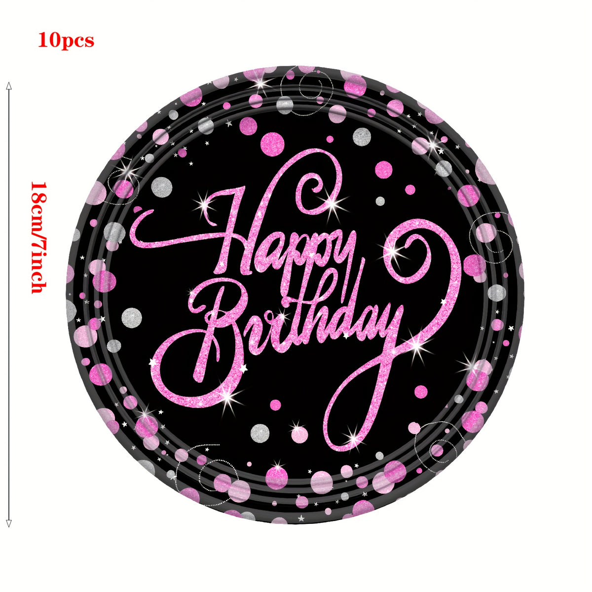 10pcs Pink Birthday Tableware Set Plates Cups Napkins Birthday Decorations