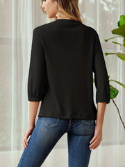  Solid Three Quarter Sleeve Open Front Waffle Knit Cropped Cardigan