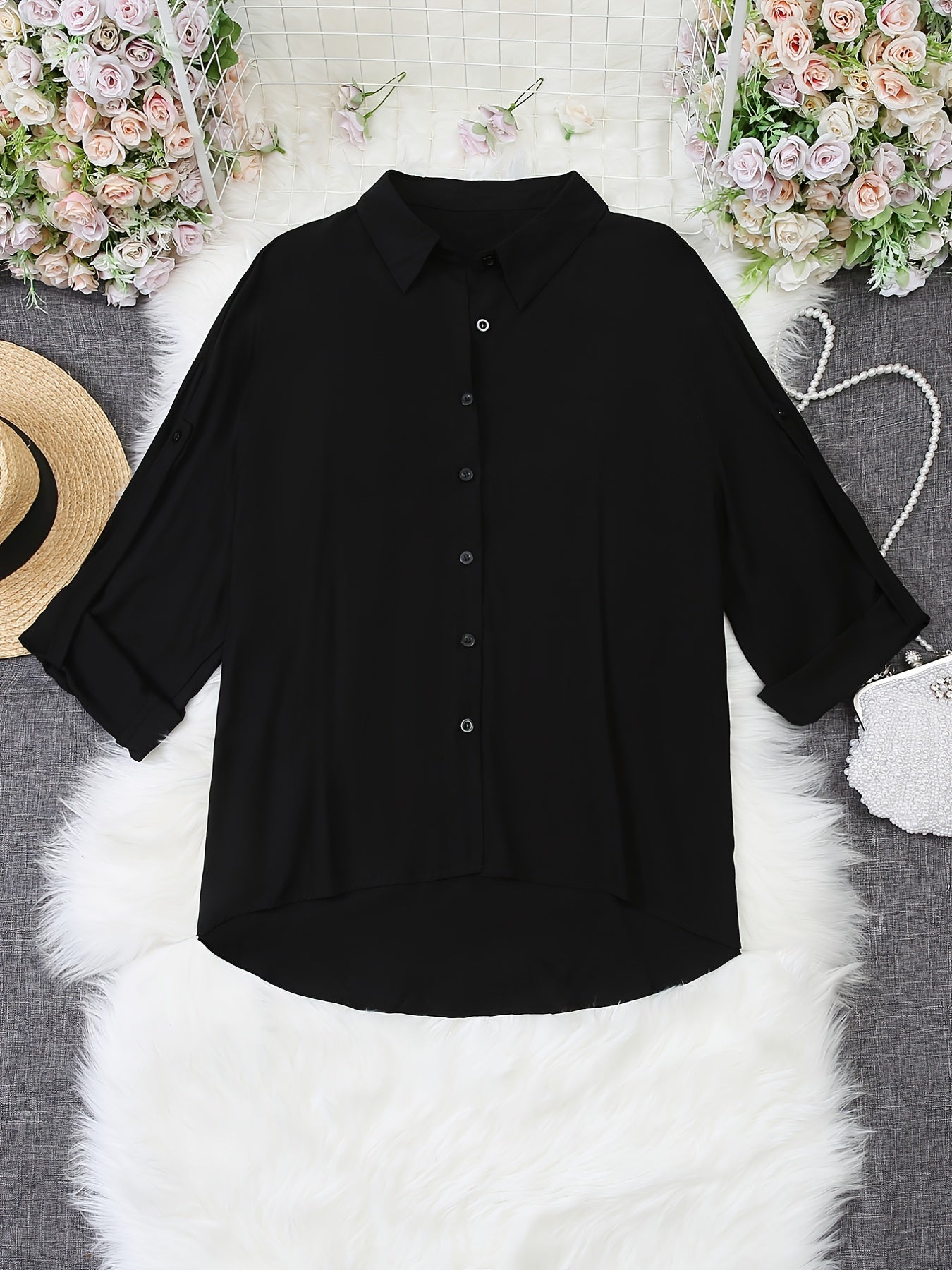  Long Sleeve Button Front Shirt Women's Plus Medium Stretch